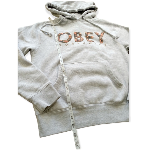 Obey light Grey womens pullover hoodie flowers size small - Picture 3 of 6